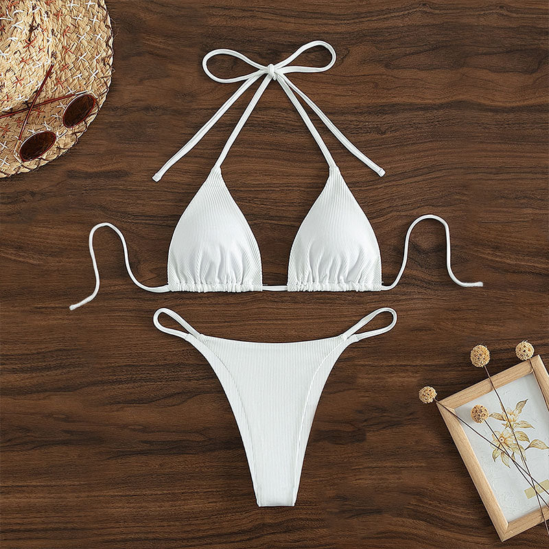 Wholesale Lace-up Halter Multi-Color Split Swimwear